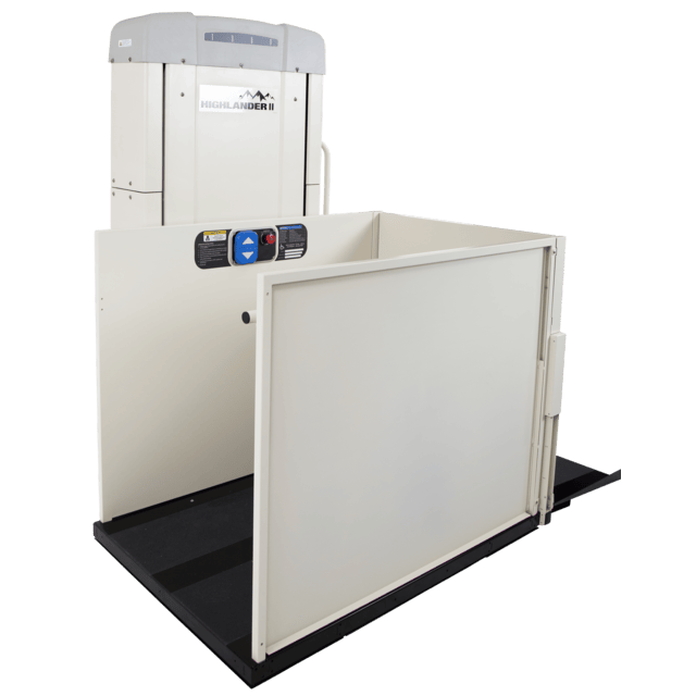 Harmar Highlander II wheelchair elevator lift with safety gate, control panel and grab bar - ELECTROPEDIC