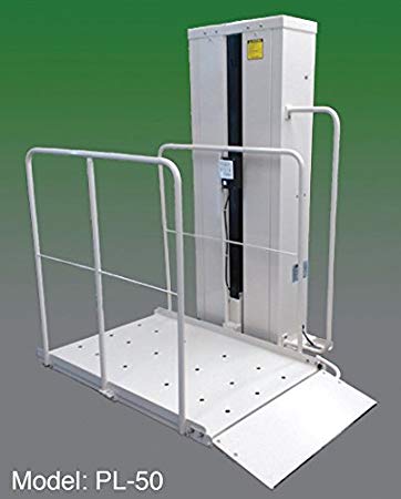 Mac's PL-50 wheelchair porch lift providing compact access to a mobile home entry instead of a long ramp - ELECTROPEDIC